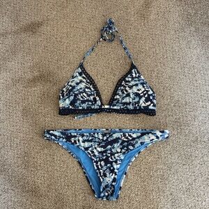 Aerie Blue and Black Patterned Bikini